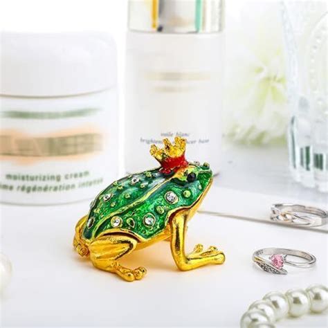 frog metal trinket box|YU FENG Crystal Jeweled Crown Frog Trinket Box Hinged .